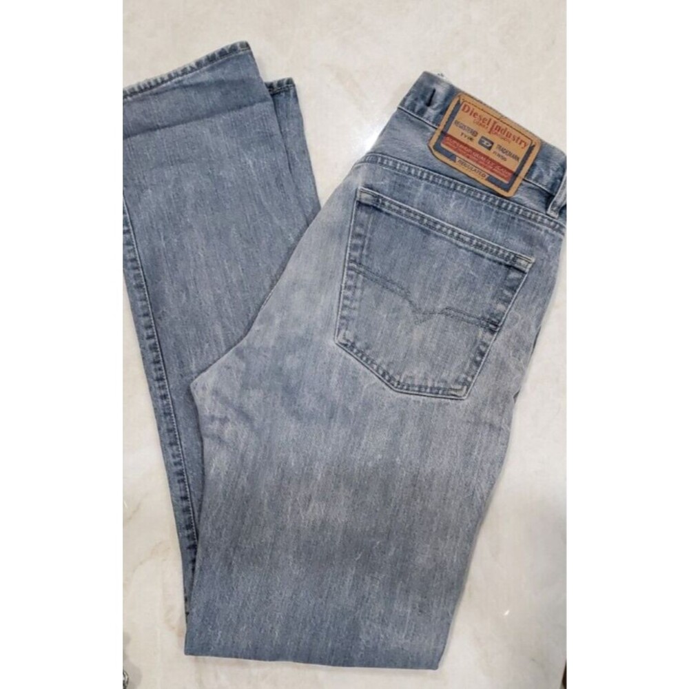 Vintage Diesel Industry Jeans Mens 33 Blue Distressed Button Fly Straight Italy